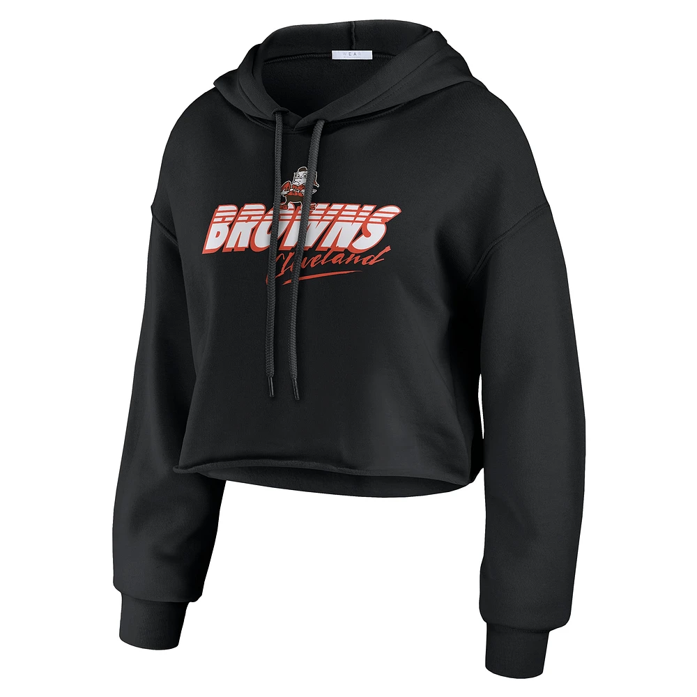 Women's WEAR by Erin Andrews Black Cleveland Browns Prime Cropped Pullover Hoodie