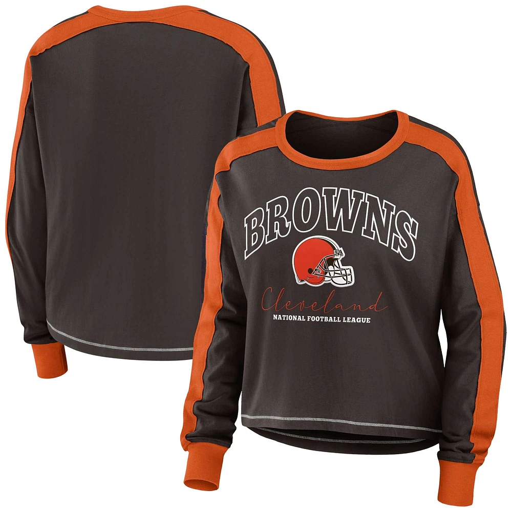 WEAR by Erin Andrews T-shirt court à manches longues avec blocs de couleur marron/orange pour femmes des Cleveland Browns