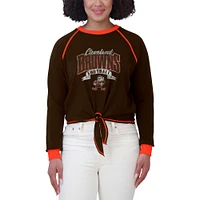 Women's WEAR by Erin Andrews Brown/Orange Cleveland Browns Plus Tie-Front Long Sleeve Top