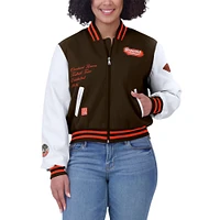 Women's WEAR by Erin Andrews  Brown/White Cleveland Browns Varsity Full-Zip Jacket