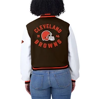 Women's WEAR by Erin Andrews  Brown/White Cleveland Browns Varsity Full-Zip Jacket