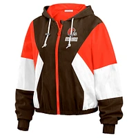 Women's WEAR by Erin Andrews  Brown Cleveland Browns Color Block Full-Zip Windbreaker Jacket