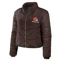 Women's WEAR by Erin Andrews  Brown Cleveland Browns Cropped Puffer Full-Zip Jacket