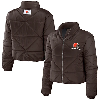 Women's WEAR by Erin Andrews  Brown Cleveland Browns Cropped Puffer Full-Zip Jacket