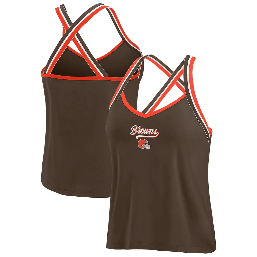 Women's WEAR by Erin Andrews Brown Cleveland Browns Cross Strap Tri-Blend Tank Top