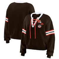 Women's WEAR by Erin Andrews Brown  Cleveland Browns Lace-Up Sweater