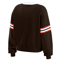 Women's WEAR by Erin Andrews Brown  Cleveland Browns Lace-Up Sweater