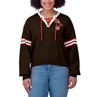 Women's WEAR by Erin Andrews Brown  Cleveland Browns Lace-Up Sweater