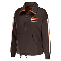 Haut à demi-zip rayures et logo Cleveland Browns WEAR by Erin Andrews Brown pour femmes