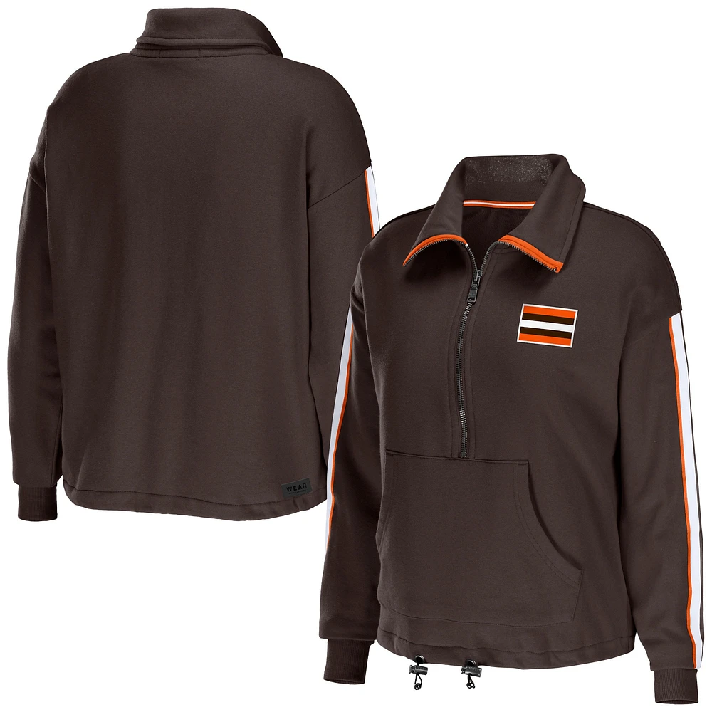 Haut à demi-zip rayures et logo Cleveland Browns WEAR by Erin Andrews Brown pour femmes