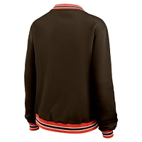 Sweat-shirt oversize à manches longues et col en V pour femme WEAR by Erin Andrews Brown Cleveland Browns