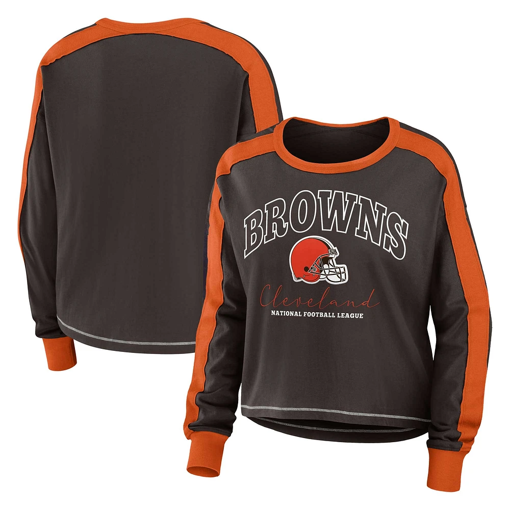 Women's WEAR by Erin Andrews Brown Cleveland Browns Plus Colorblock Long Sleeve T-Shirt