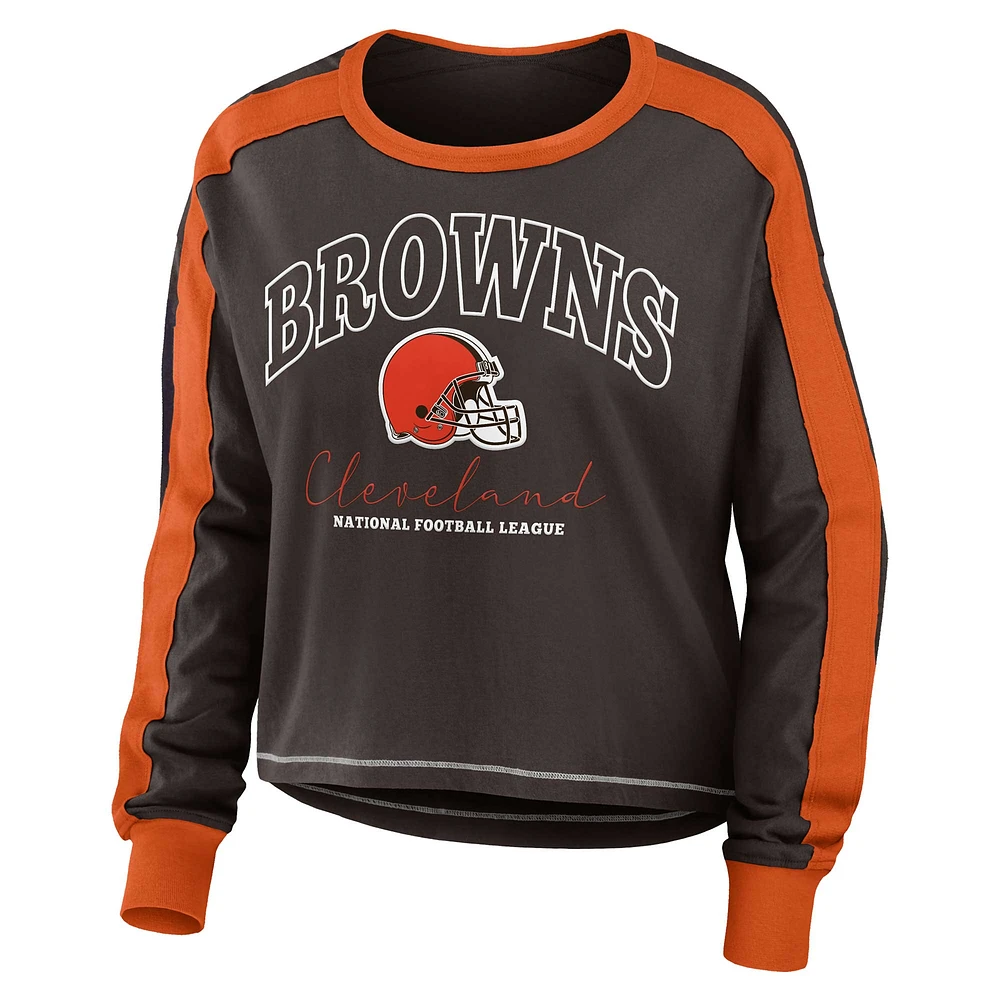 Women's WEAR by Erin Andrews Brown Cleveland Browns Plus Colorblock Long Sleeve T-Shirt