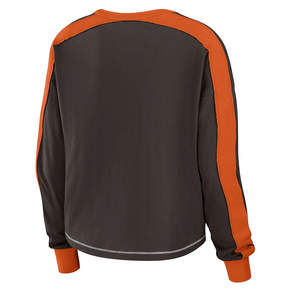 Women's WEAR by Erin Andrews Brown Cleveland Browns Plus Colorblock Long Sleeve T-Shirt