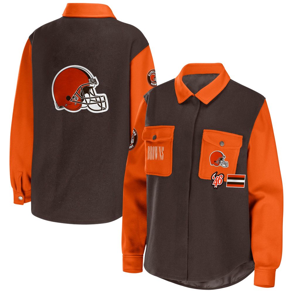 Women's WEAR by Erin Andrews Brown Cleveland Browns Snap-Up Shirt Jacket