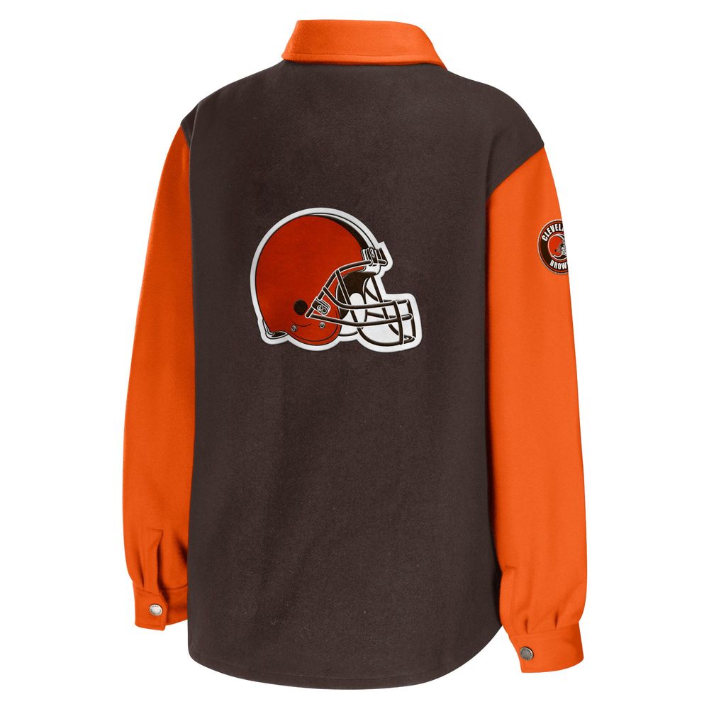 Women's WEAR by Erin Andrews Brown Cleveland Browns Snap-Up Shirt Jacket