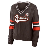 WEAR by Erin Andrews Brown Pull rétro à col en V des Cleveland Browns pour femmes