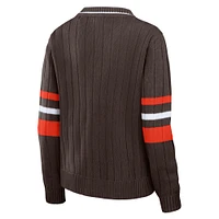 WEAR by Erin Andrews Brown Pull rétro à col en V des Cleveland Browns pour femmes