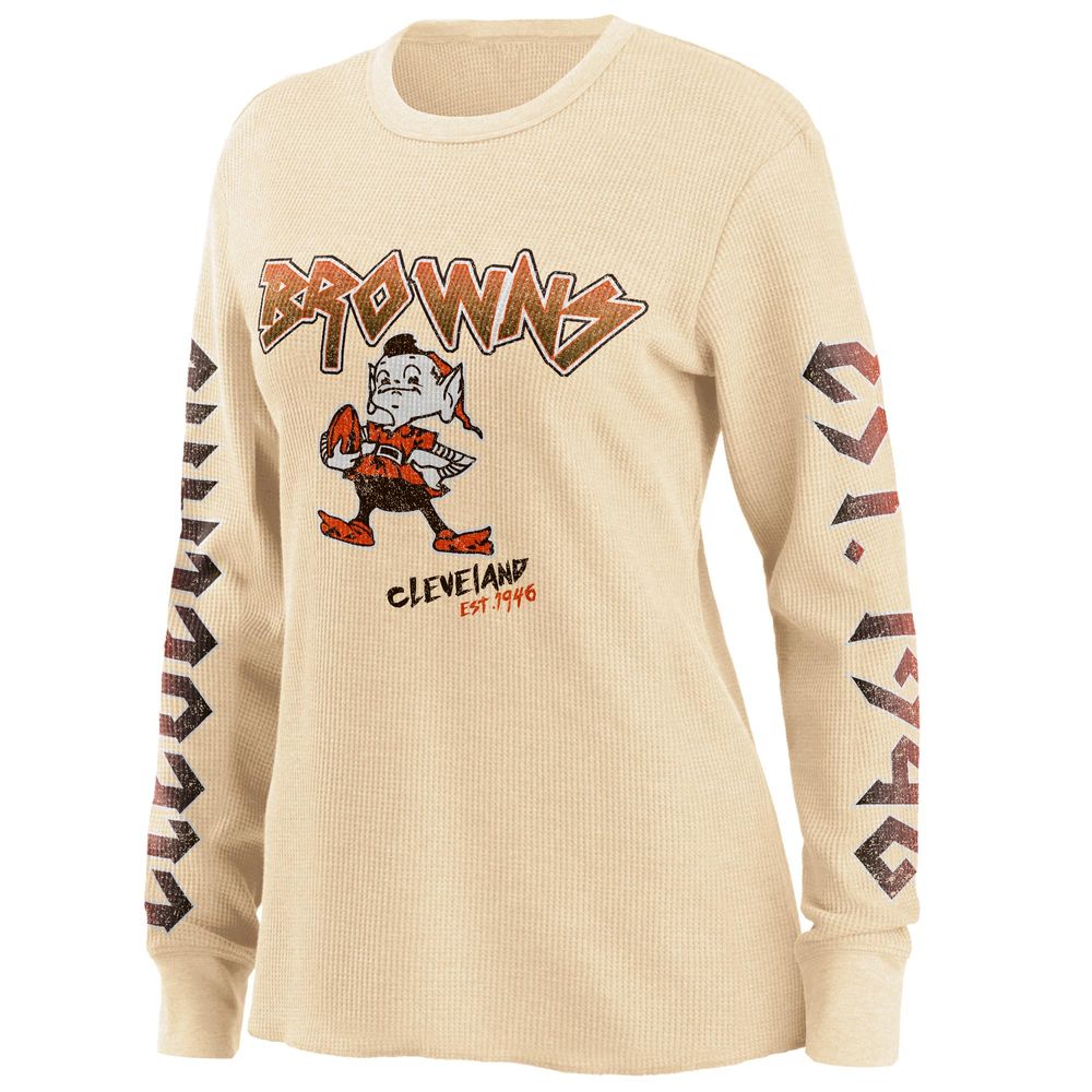 Women's WEAR by Erin Andrews Cream Cleveland Browns - Long Sleeve Thermal Top