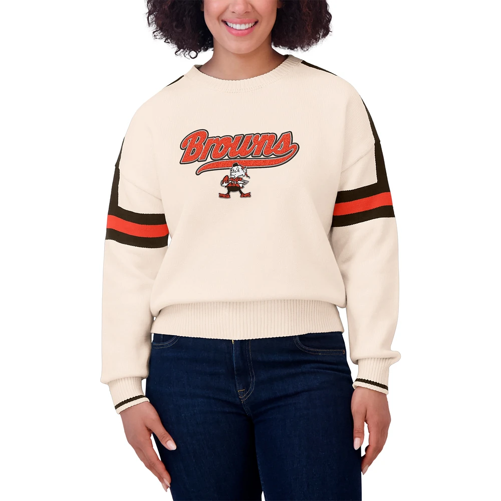 Women's WEAR by Erin Andrews  Cream Cleveland Browns Stripe Pullover Sweater