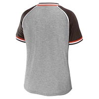 Women's WEAR by Erin Andrews Heather Gray Cleveland Browns Cropped Raglan Throwback V-Neck T-Shirt