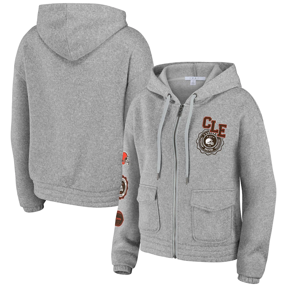 Sweat à capuche zippé pour femme WEAR by Erin Andrews Heather Gray Cleveland Browns