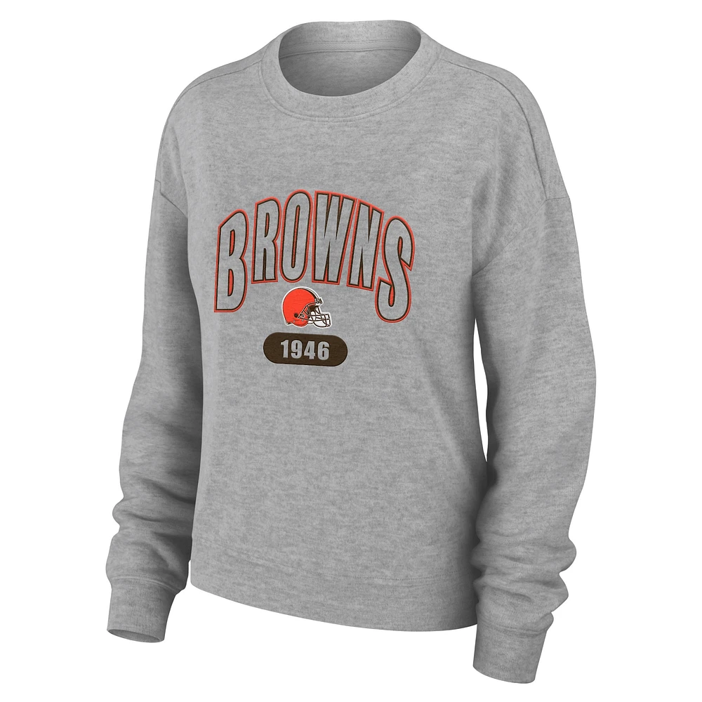 Women's WEAR by Erin Andrews Heather Gray Cleveland Browns Knit Long Sleeve Tri-Blend T-Shirt & Pants Sleep Set