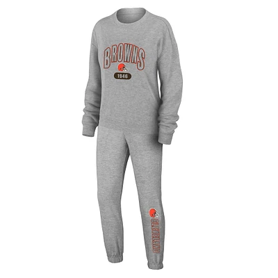 Ensemble de nuit pour femme WEAR by Erin Andrews Heather Gray Cleveland Browns en tricot à manches longues et pantalon