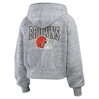 Sweat à capuche court entièrement zippé en polaire mouchetée gris chiné Cleveland Browns pour femme WEAR by Erin Andrews