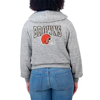 Sweat à capuche court entièrement zippé en polaire mouchetée gris chiné Cleveland Browns pour femme WEAR by Erin Andrews