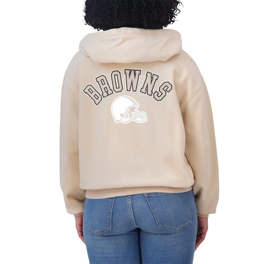 Women's WEAR by Erin Andrews Oatmeal Cleveland Browns Tonal Full-Zip Hoodie