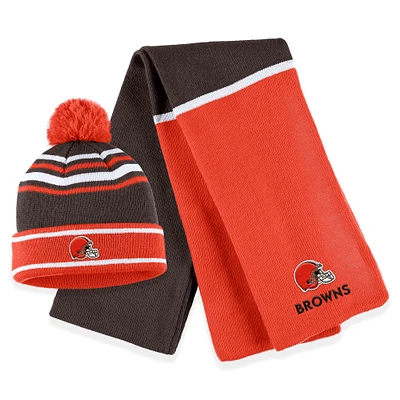 Ensemble bonnet à revers en tricot colorblock orange Cleveland Browns avec pompon et écharpe pour femme WEAR by Erin Andrews