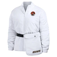 Women's WEAR by Erin Andrews  White Cleveland Browns Packaway Full-Zip Puffer Jacket