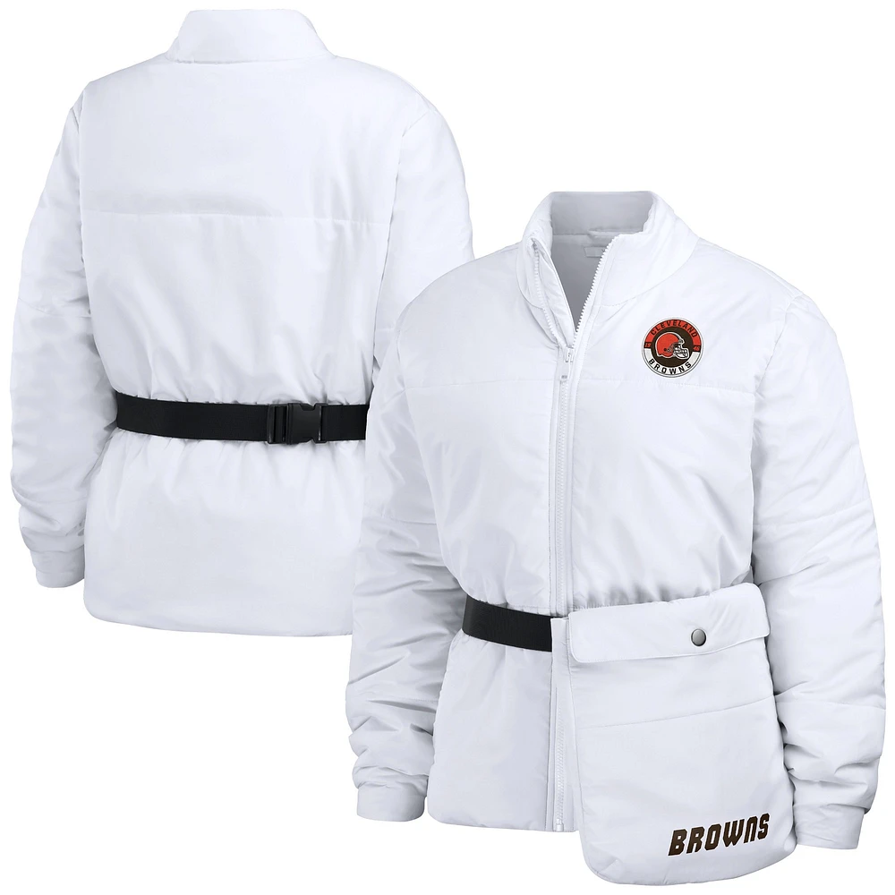 Women's WEAR by Erin Andrews  White Cleveland Browns Packaway Full-Zip Puffer Jacket