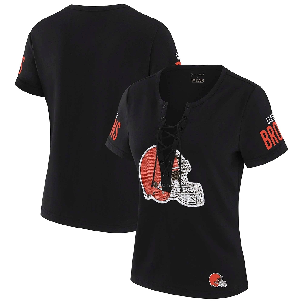 T-shirt à lacets noir Draft Me des Cleveland Browns pour femme WEAR by Erin Andrews x Gracie Hunt