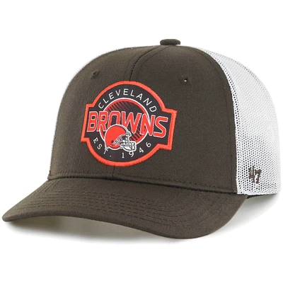 Youth '47 Brown/White Cleveland Browns Scramble Adjustable Trucker Hat