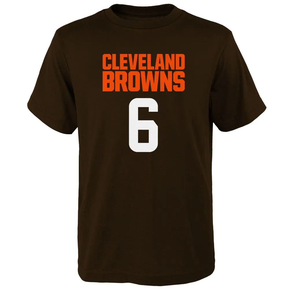 T-shirt pour jeunes Baker Mayfield Brown avec nom et numéro du joueur principal des Cleveland Browns