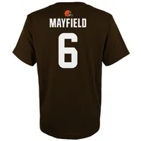 T-shirt pour jeunes Baker Mayfield Brown avec nom et numéro du joueur principal des Cleveland Browns