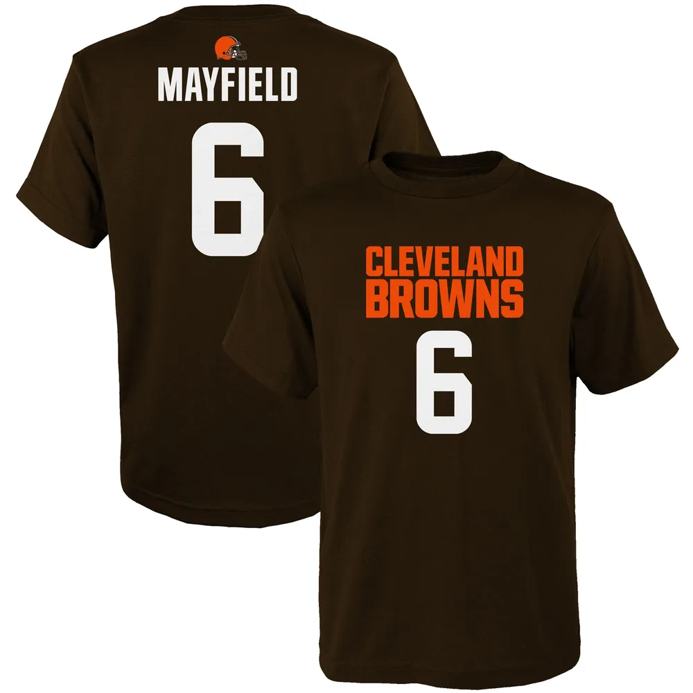 T-shirt pour jeunes Baker Mayfield Brown avec nom et numéro du joueur principal des Cleveland Browns