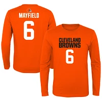 T-shirt à manches longues pour jeunes Baker Mayfield orange Cleveland Browns Mainliner Nom et numéro du joueur