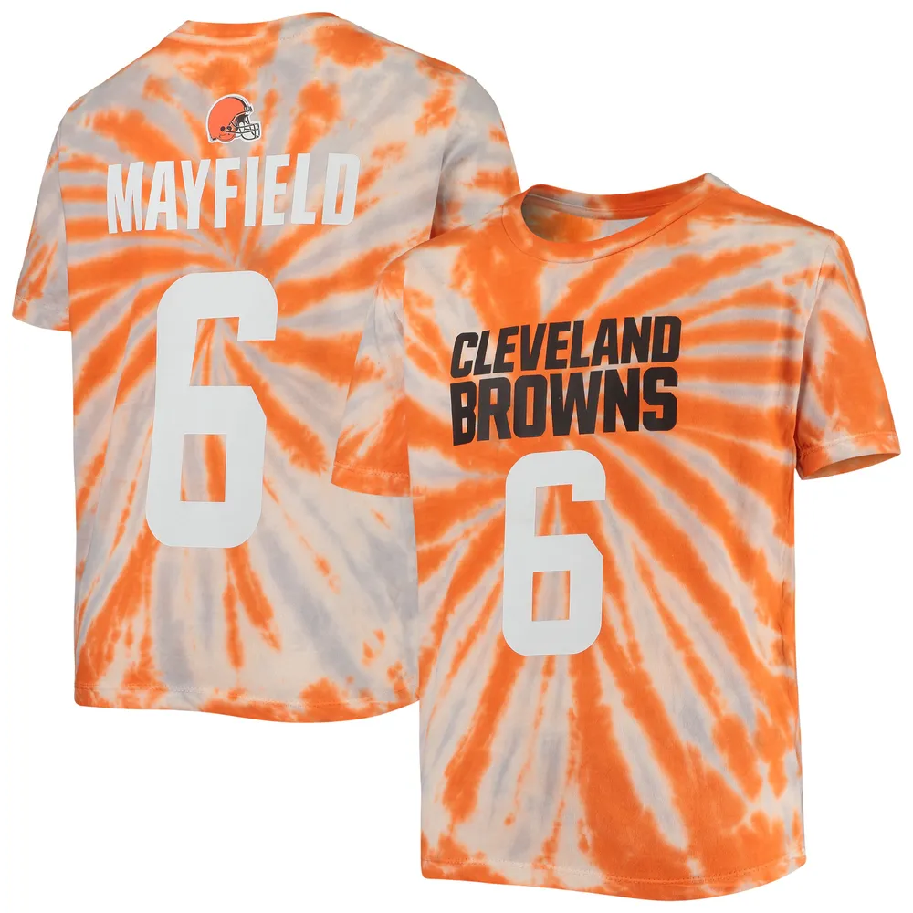 T-shirt Baker Mayfield orange avec nom et numéro Cleveland Browns pour jeune