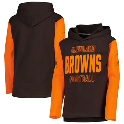 Cleveland Browns Youth Heritage Long Sleeve Hoodie T-Shirt - Brown