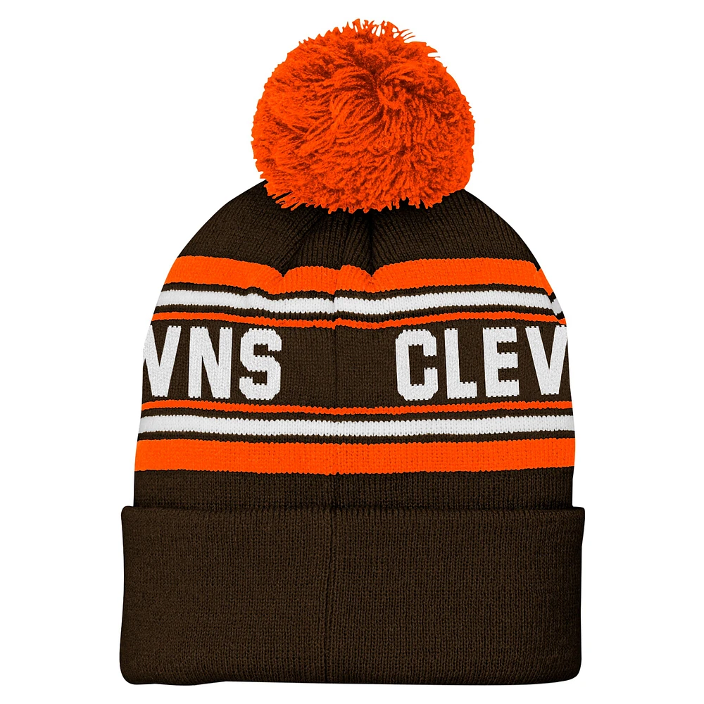 Youth Brown Cleveland Browns  Jacquard Cuffed Knit Hat with Pom