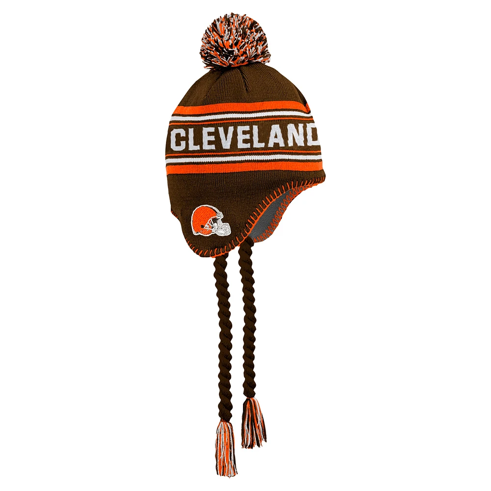 Youth Brown Cleveland Browns Jacquard Tassel Knit Hat with Pom