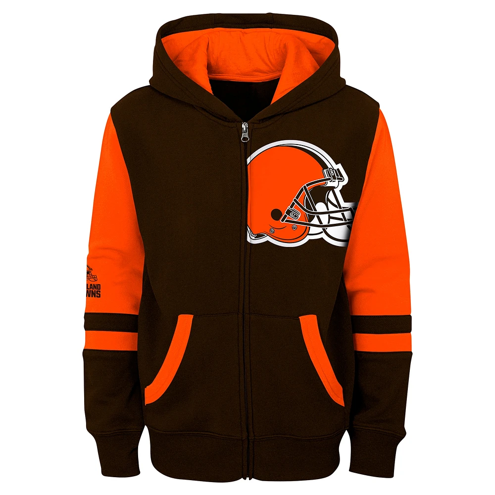 Youth Brown Cleveland Browns Stadium Color-Block Full-Zip Hoodie