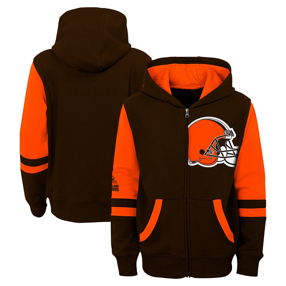 Youth Brown Cleveland Browns Stadium Color-Block Full-Zip Hoodie