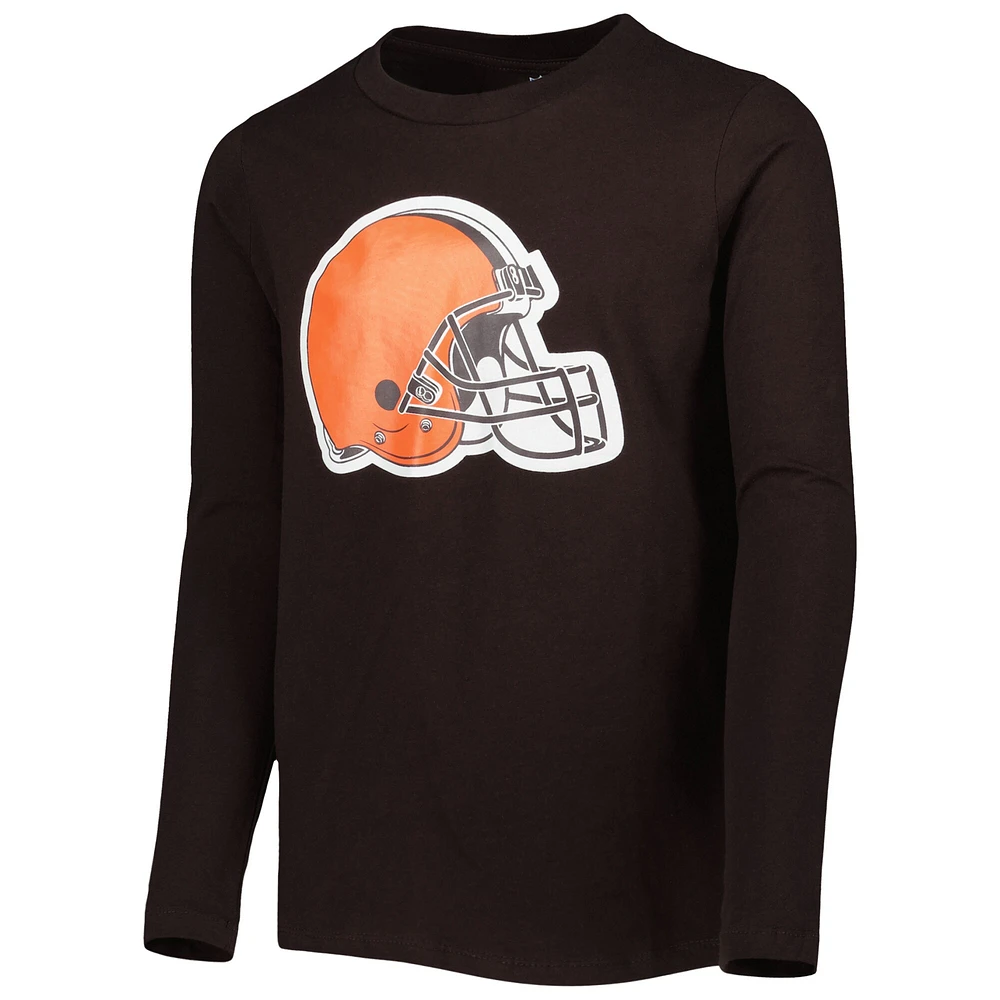 T-shirt brun à manches longues et logo de l'équipe des Cleveland Browns pour jeune