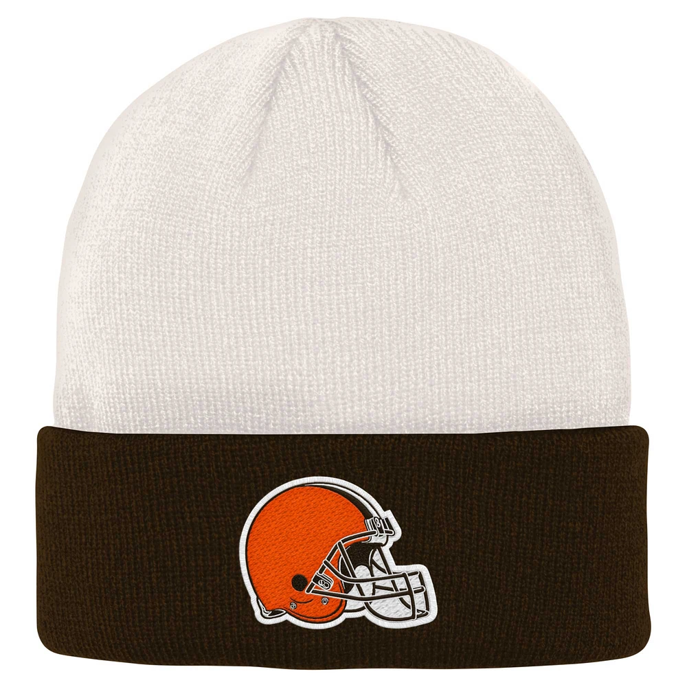 Youth Cream/Brown Cleveland Browns Bone Cuffed Knit Hat