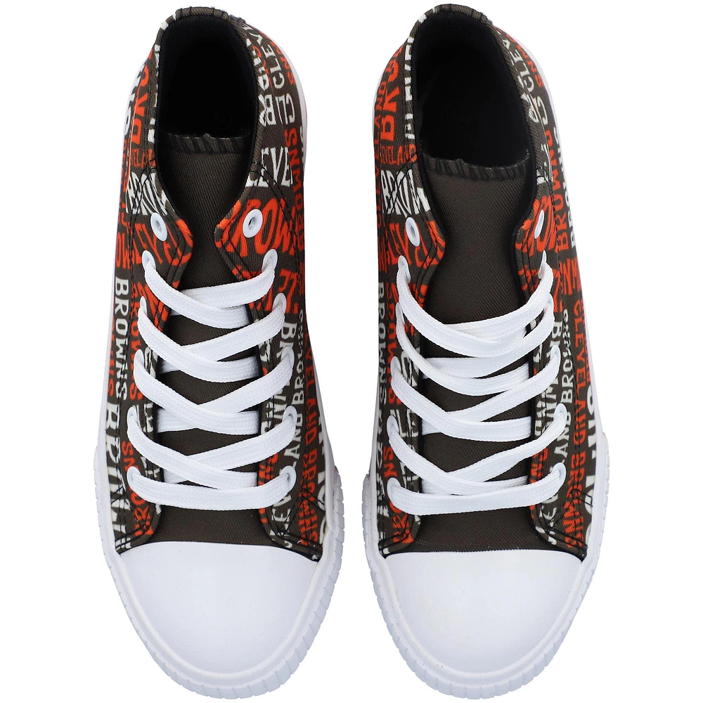 Youth FOCO Brown Cleveland Browns Repeat Wordmark High Top Canvas Allover Baskets