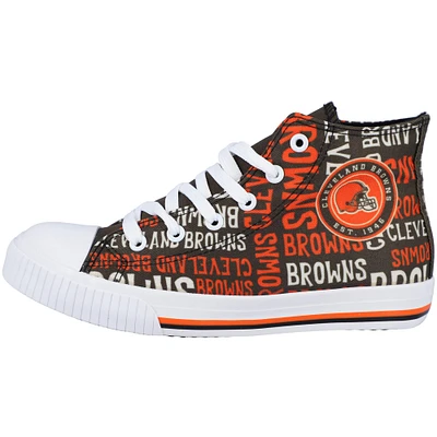 Youth FOCO Brown Cleveland Browns Repeat Wordmark High Top Canvas Allover Baskets